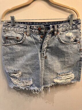 Authentic Ksubi Heavily Deconstructed Jean Mini Skirt Light Wash 28W